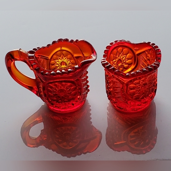Vntg 2" Amberina Mini Sugar & Creamer Set - Picture 7 of 7